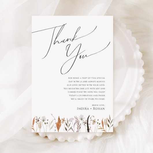 Boho Autumn Wildblume | Tabelle Danke Karte