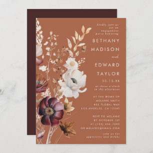 Boho Autumn Wildblume Terracotta Engagement Party Einladung