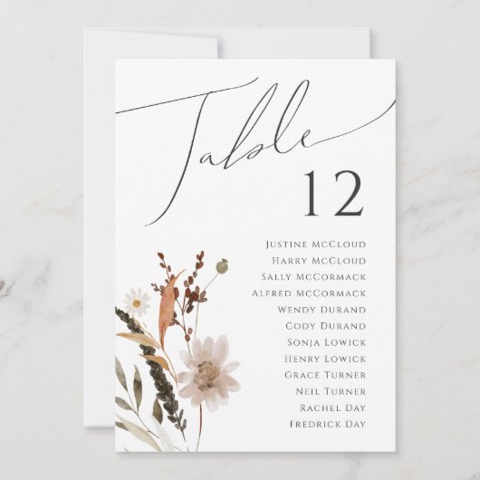 Boho Autumn Wildblume | TISCHNUMMER (Rückseite)