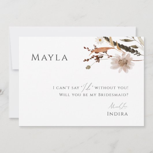 Boho Autumn Wildblume verblasst Foto Bridesmaid Ca Einladung (Rückseite)