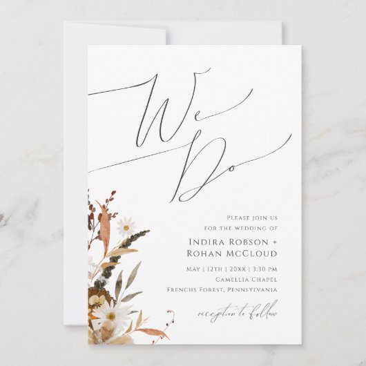 Boho Autumn Wildblume | Wir gehen Hochzeit Einladung (Vorderseite)