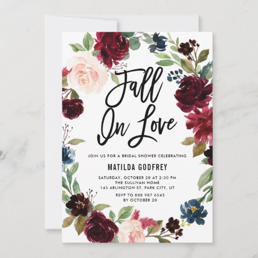 Boho Autumn Wreath Fall in Liebe Brautparty Einladung (Vorderseite)