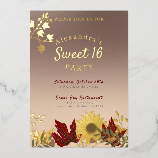 Boho Autumnal Chic Sweet 16 Einladung (Vorderseite)