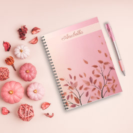 Boho Autumnal Pink Blätter individuelle Name Notizblock