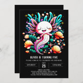Boho Axolotl Kindergeburtstag Einladung (Vorne/Hinten)