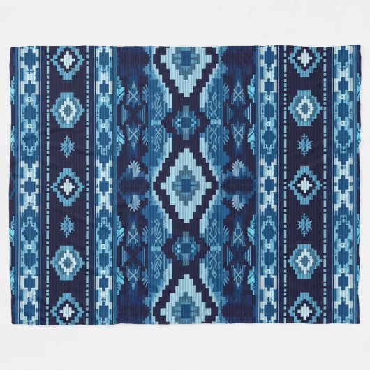 Boho Aztec Blue Knitted Design Fleecedecke (Vorderseite (Horizontal))