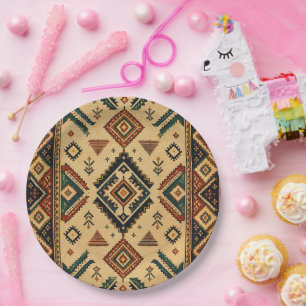 Boho Aztec-Stammes-Geometrisches Muster Runde Bedi Pappteller
