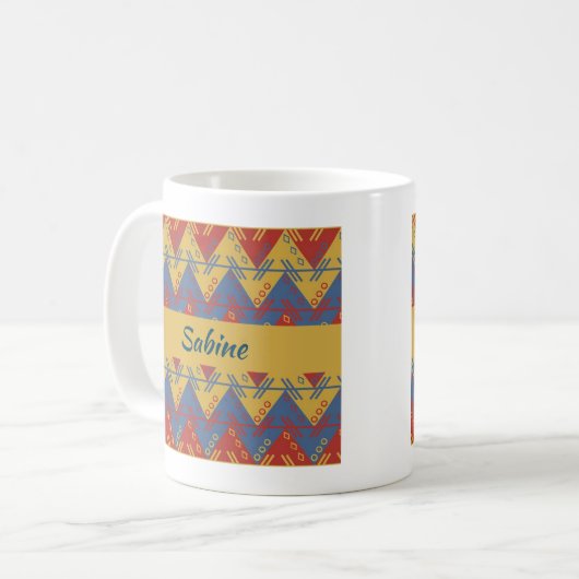 Boho Aztec Style Blue Red und Gold Kaffeetasse (Vorderseite Links)