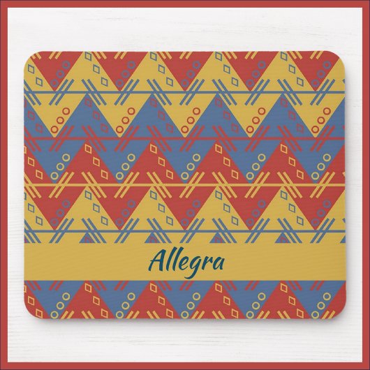 Boho Aztec Style Blue Red und Gold Mousepad