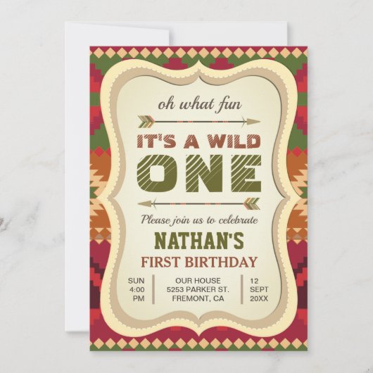 Boho Aztec Tribal Arrow Wild One Boys 1. Geburtsta Einladung (Vorderseite)