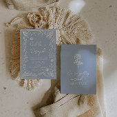 Boho Azure Blue Floral Botanical Modern Wedding Einladung