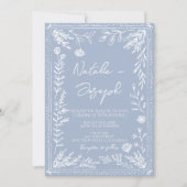 Boho Azure Blue Floral Botanical QR Code Wedding Einladung (Vorderseite)