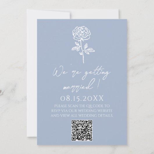Boho Azure Blue Floral Botanical QR Code Wedding Einladung (Rückseite)