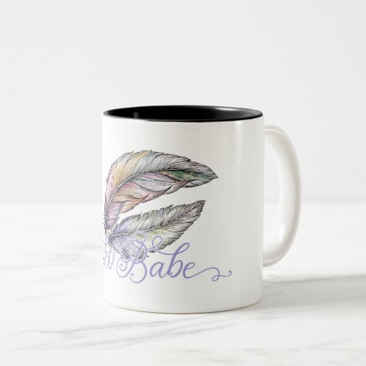 Boho Babe Feathers Bohemisch Vibe Trendy Lila Zweifarbige Tasse (VorderseiteRechts)