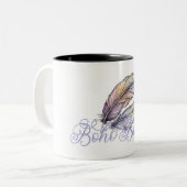 Boho Babe Feathers Bohemisch Vibe Trendy Lila Zweifarbige Tasse (Vorderseite Links)
