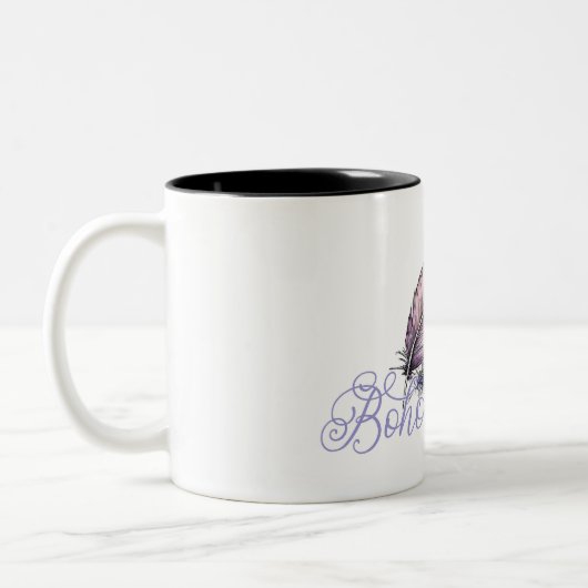 Boho Babe Feathers Bohemisch Vibe Trendy Lila Zweifarbige Tasse (Links)