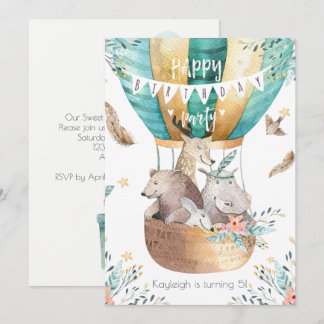 Boho Baby Animals Little Girl's Geburtstagsparty Einladung