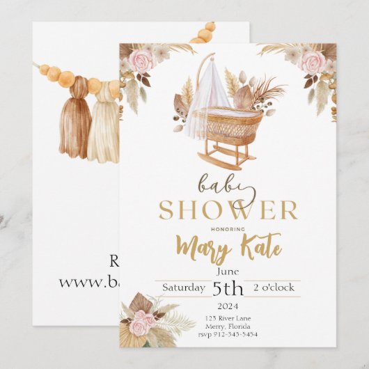 Boho Baby-Babydusche Einladung (Vorne/Hinten)