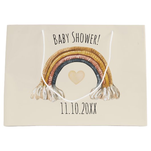 Boho Baby Beige Rainbow Baby Dusche Große Geschenk Große Geschenktüte (Vorderseite)