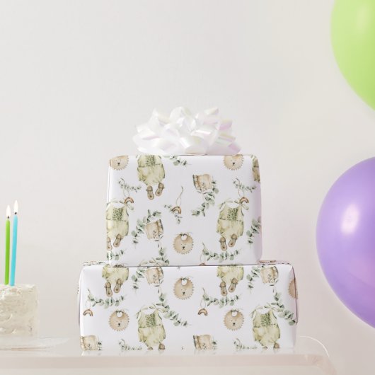 Boho Baby Bib Greenery Pattern Geschenkpapier (Partygeschenke)