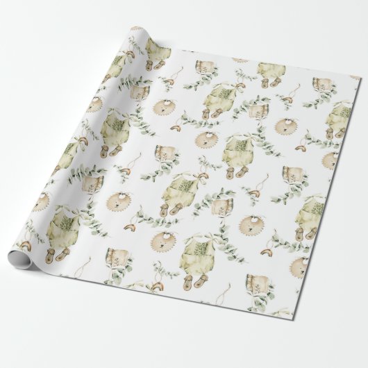 Boho Baby Bib Greenery Pattern Geschenkpapier (Ungerollt)