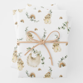 Boho Baby Bibs Rainbows Botanisches Vegetationsmus Geschenkpapier Set