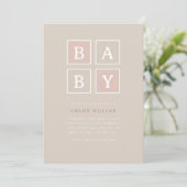Boho Baby blockt dusty Pink Moderne Babydusche | Einladung (Stehend Vorderseite)
