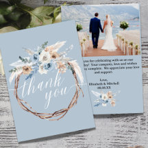 Boho Baby Blue Foto Wedding Dankeschön Card