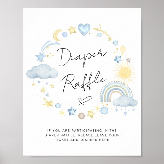 Boho Baby Boy Dusche Windeln Raffle Schild (Vorne)