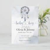 BOHO Baby Boy Dusty Blue Dreamcatcher Einladung (Stehend Vorderseite)