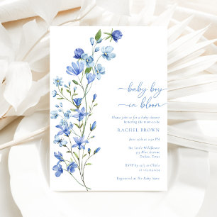 Boho Baby Boy in Bloom Blue Wildblume Babydusche Einladung