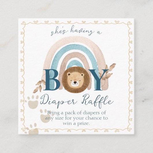 Boho Baby Boy Lion Cub Diaper Raffle Begleitkarte (Vorderseite)