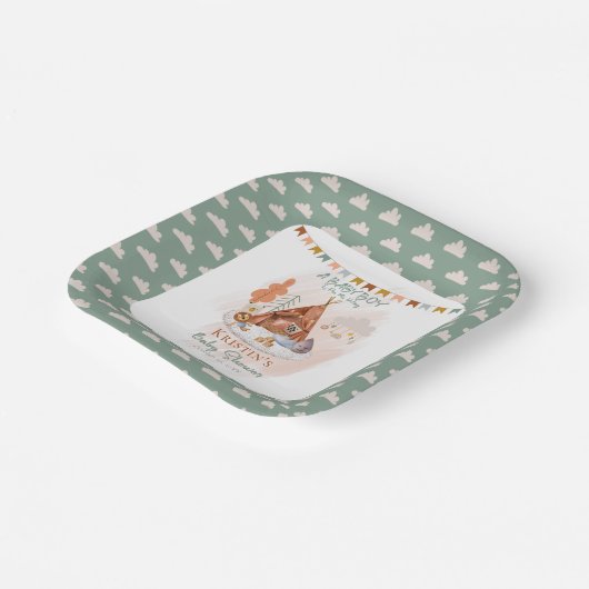 Boho Baby Boy Teepee and Toys Baby Shooting Paper Pappteller (Gewinkelt)