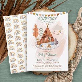 Boho Baby Boy Teepee and Toys Baby Shower Einladung
