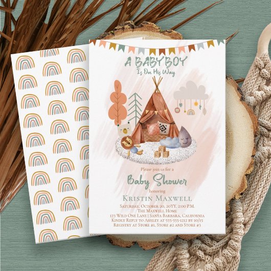 Boho Baby Boy Teepee and Toys Baby Sprinkle Einladung