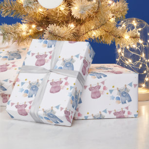 Boho Baby Clotheline Gender Reveal Geschenkpapier