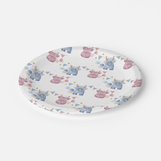 Boho Baby Clotheline Gender Reveal Pappteller (Schrägansicht)