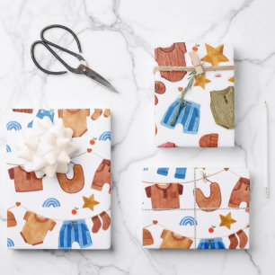 Boho Baby Clothes Babydusche Geburtstag Geschenkpapier Set