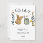 Boho Baby Clothes Blume Foto Twins Kinderdusche Einladung (Vorderseite)