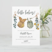 Boho Baby Clothes Blume Foto Twins Kinderdusche Einladung (Stehend Vorderseite)