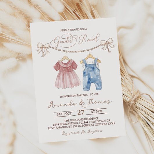 Boho Baby Clothes Gender Reveal Einladung