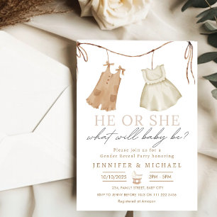 Boho Baby Clothes Gender Reveal Einladung
