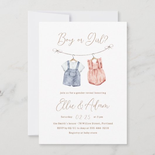 Boho Baby Clothes Gender Reveal Einladung (Vorderseite)