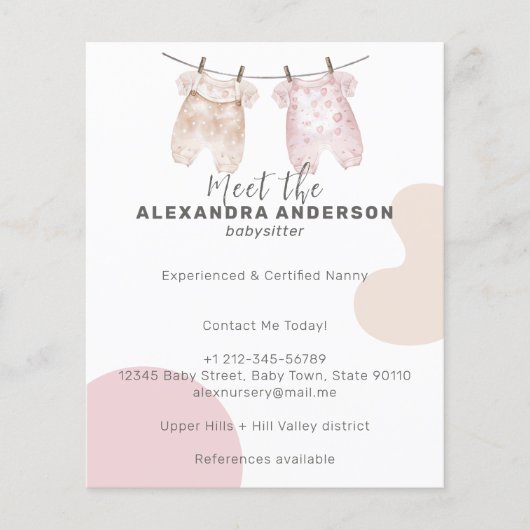 Boho Baby Cloud Watercolor Babysitter Service Flyer (Vorne)