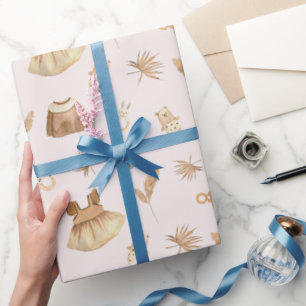 Boho Baby Dress Rattle Pattern Pink Geschenkpapier