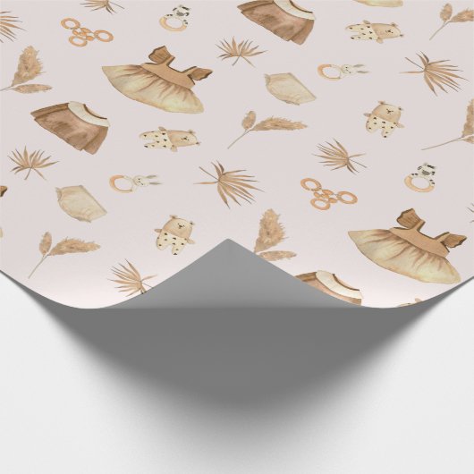 Boho Baby Dress Rattle Pattern Pink Geschenkpapier (Ecke)