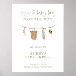 Boho Baby Dusche Begrüßungszeichen, Green Boy Dusc Poster