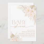 Boho Baby Dusche Einladung Blumenmotiv Pink (Vorne/Hinten)