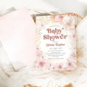Boho Baby Dusche Rosa Blütenbraun Einladung