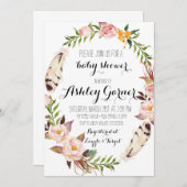 Boho Baby-Duschen-Einladung, Feder, Blume Einladung (Vorne/Hinten)